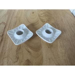Vintage PLA Denmark White Ceramic Candle Holders MCM Set Of 2